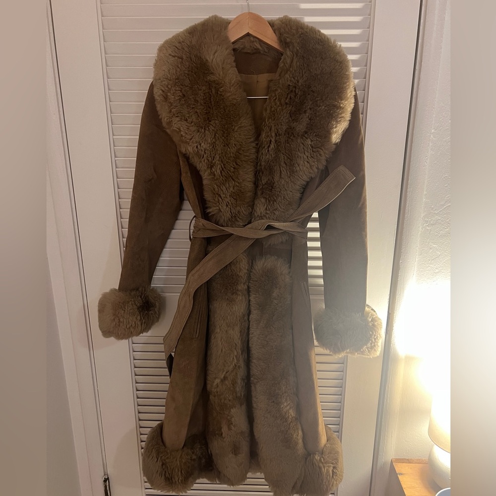 Vintage leather belted 70s jacket
